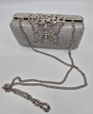 Dexmay Silver Rhinestone Evening Clutch Bag Chain Strap Formal Party Purse