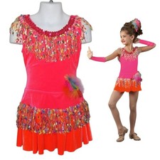Confetti Child 6x7 Dance Costume LEOTARD with Fringed TAP SKIRT  Hairpiece New