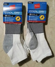 HANES Men's 6 PAIRS COOL DRI Ankle Sport Socks WHITE 6-12 Shoe Size