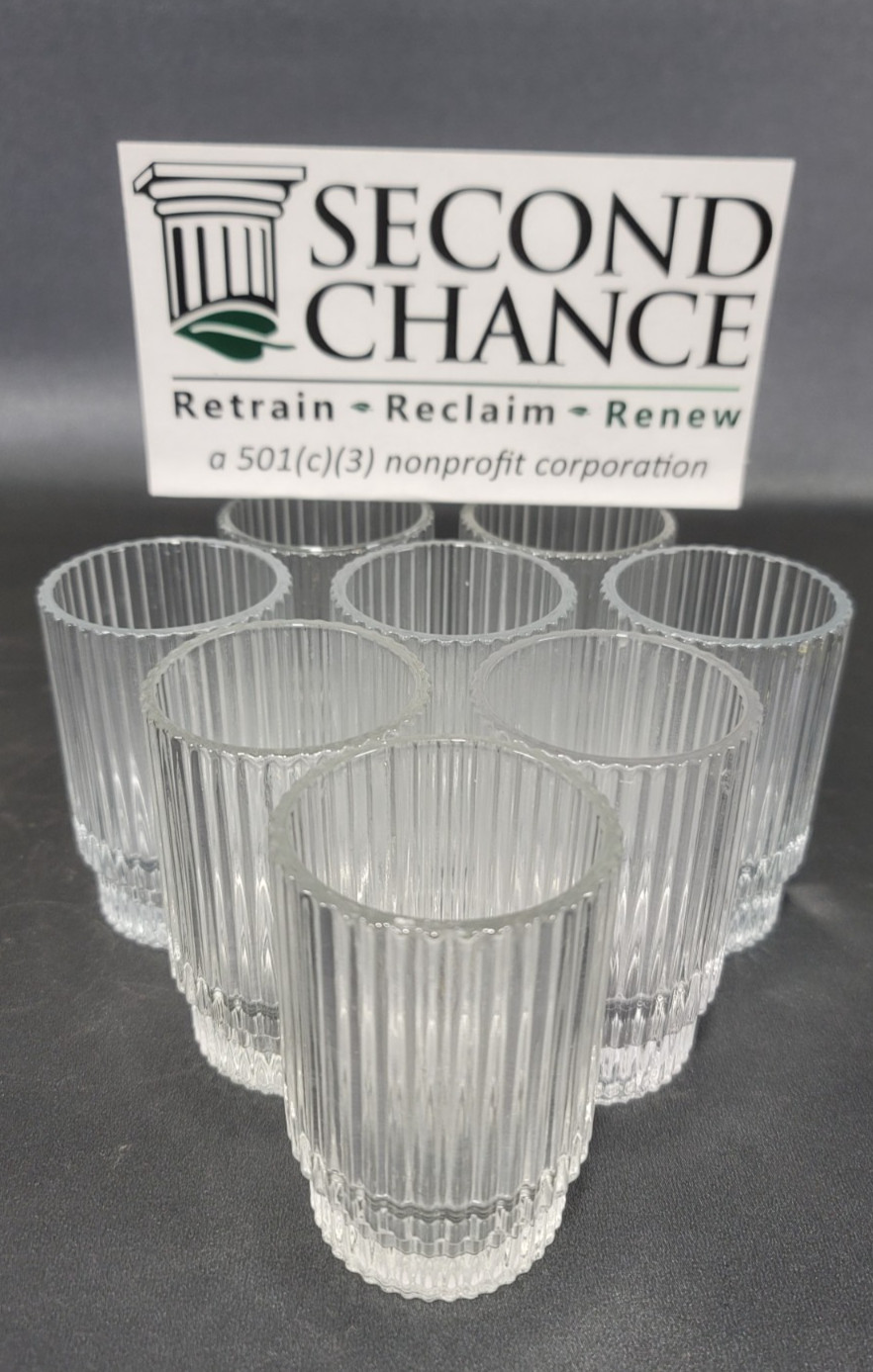 8 Votive Holders Pleated Ribbed Glass Candle ~ 3.75 in Tall