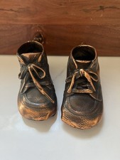Vintage Pair Of Copper Dipped Bronze Finish Electroplated Baby Shoes Decor