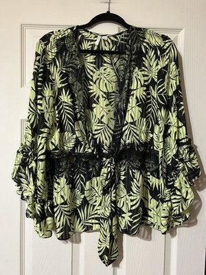 Cato Top Sheer Lime Green Black Bell Sleeve Fairy Grunge Whimsy Goth Women's XL 