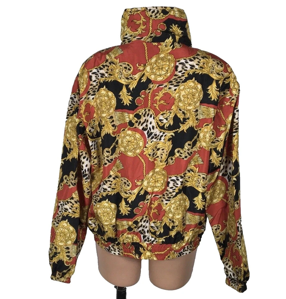 Jaqueta vintage anos 90 Evr 100% seda hip hop Cc correntes bombardeiro estampada por toda parte M BRILHANTE - Imagem 2 de 4