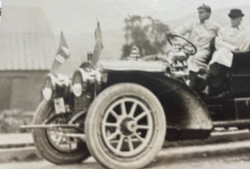RPPC Car’s Photo 1909 Bradford PA Homecoming parade Men In White Dusters Plates - Picture 2 of 4