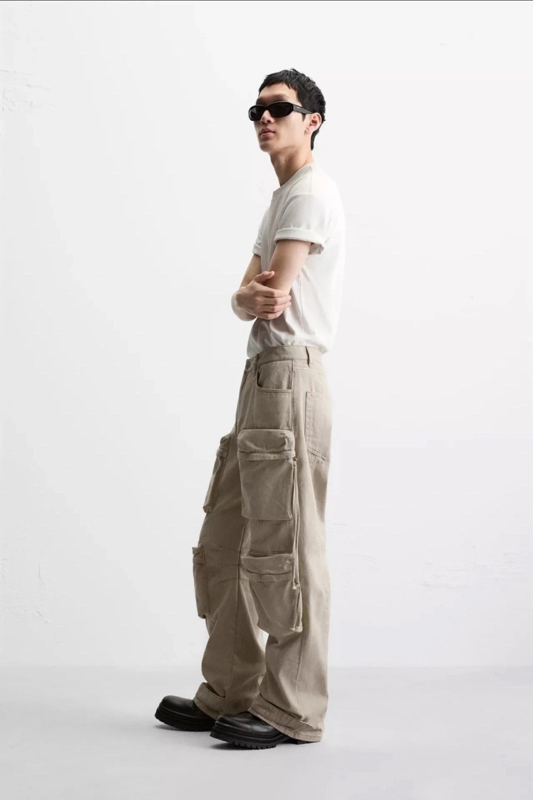 ZARA MAN Y2K CARGO TROUSERS UTILITY POCKETS PANTS KHAKI BAGGY JEANS 5575/472 VTG image 3