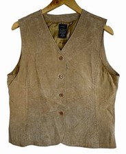 Outbrook Leather Vest Womens L 12/14 Tan Suede Western Cowgirl 90s Button Front
