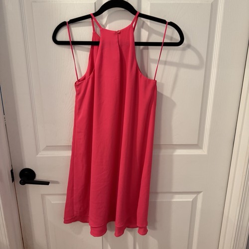 Pink Rose Bright Pink Halter Dress Women Size XS Double Ruffle Hem Swing Strappy - Picture 3 of 9