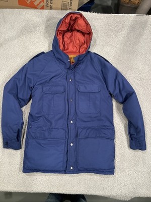 Vintage Camel Goose Down Parka Jacket Hooded Blue Red Mens M Prime Northern Down