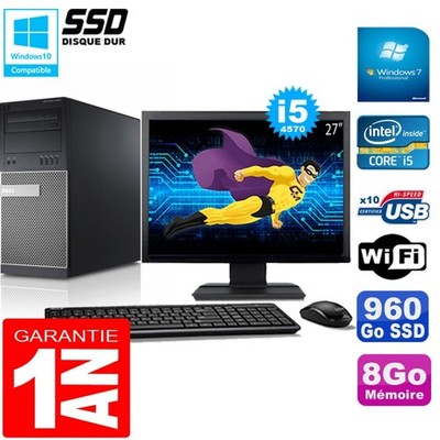 PC Tour DELL 9020 Core I5-4570 Ram 8Go Disque 960 Go SSD Wifi W7 Ecran 27''