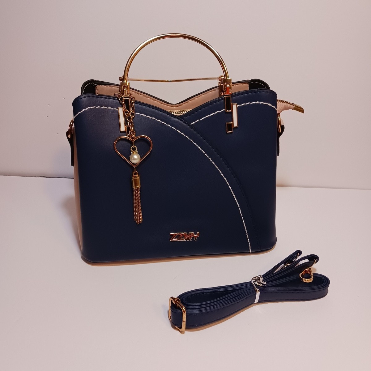 lady　0910 ZZMY Ladies Purse Handbag Blue And Pink Metal Handles Crossbody