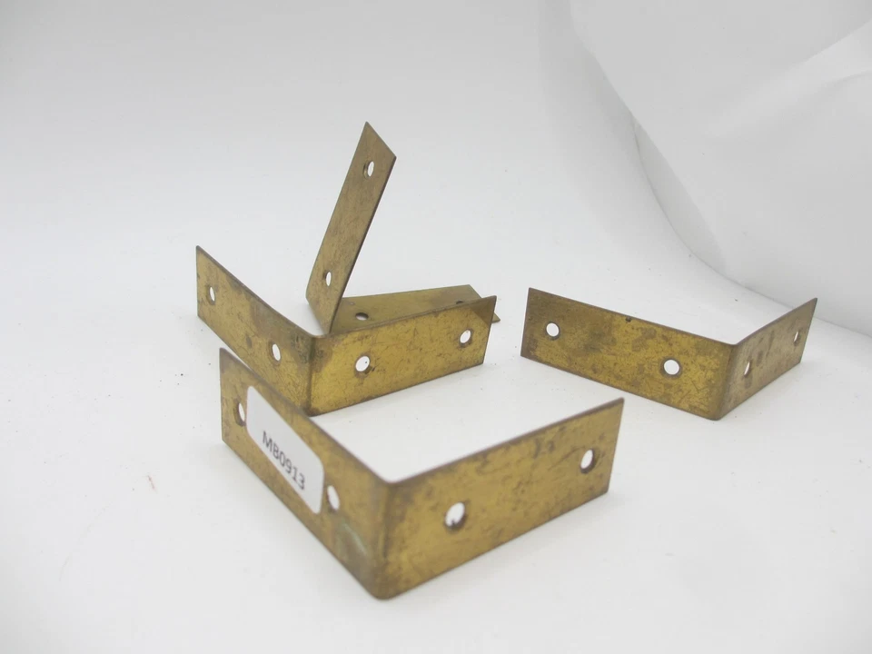 Vintage Brass Box Corners Mounts Hardware Bumpers Guards Trunk Edges Old Straps - Image 3 of 4