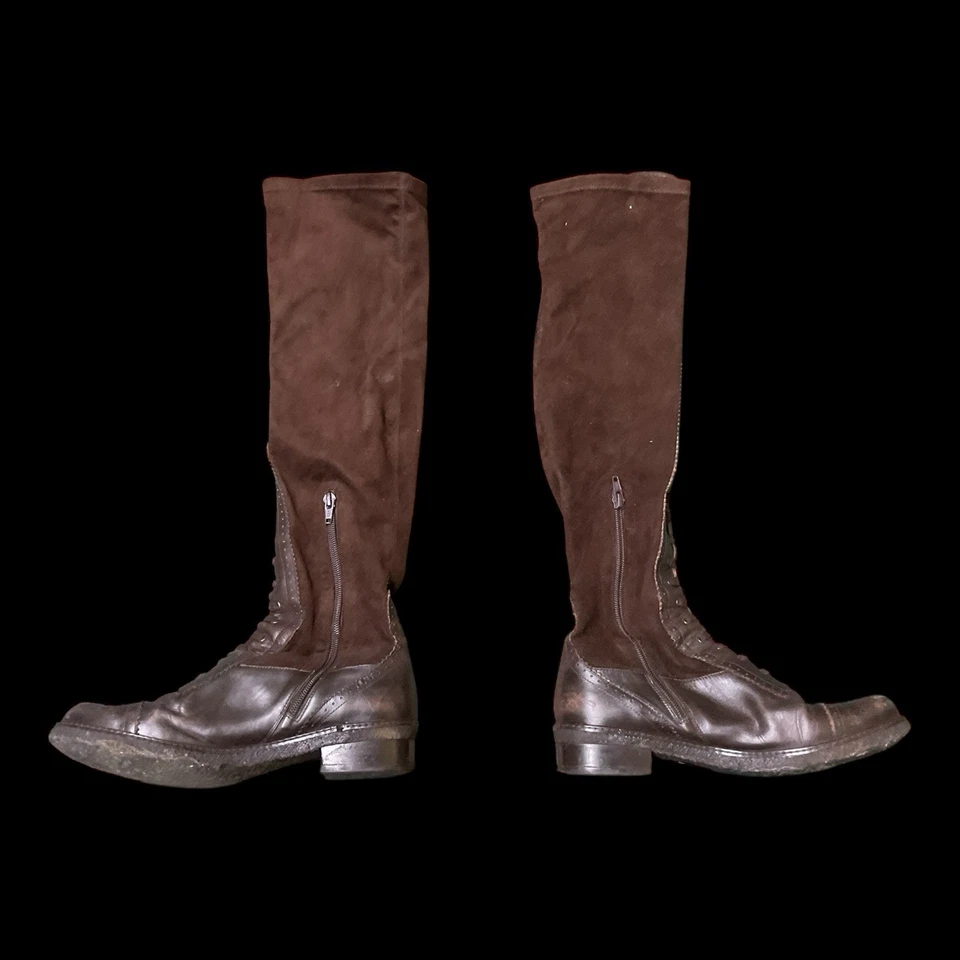 Stuart Weitzman Brown Boots 8.5 Leather Wingtip Brogue Knee High Combat  - Image 3 of 4