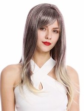 Perruque Femme Longue Lisse Frange Châtain Clair Blond Strié GFW2274
