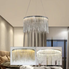 Luxury LED Dimmable Modern Linear Chandelier Tassels Chrome Chain Pendant Light