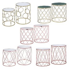 Set 2 tavolini da salotto in metallo e marmo/vetro a specchio di diversi modelli