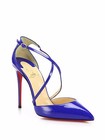 100% AUTH NEW WOMEN LOUBOUTIN CROSS BLAKE 100 BLUE PATENT HEEL SANDALS US 7 — photo 1