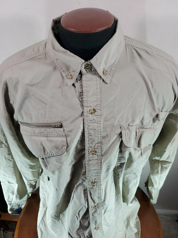 Camisa de pesca con botones con llave de cedro para hombre XL bronceada bolsillos ventilados camping  Foto 2 de 4