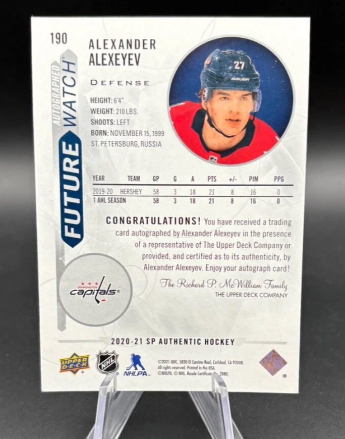 2020-21 SP Authentic ALEXANDER ALEXEYEV Future Watch Auto /999 #190 Rookie - Image 2 of 3