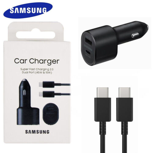 OEM Samsung 45W Dual Port Fast Charging Car Charger &Type-C Galaxy S20 S21 S22 - Picture 1 of 3