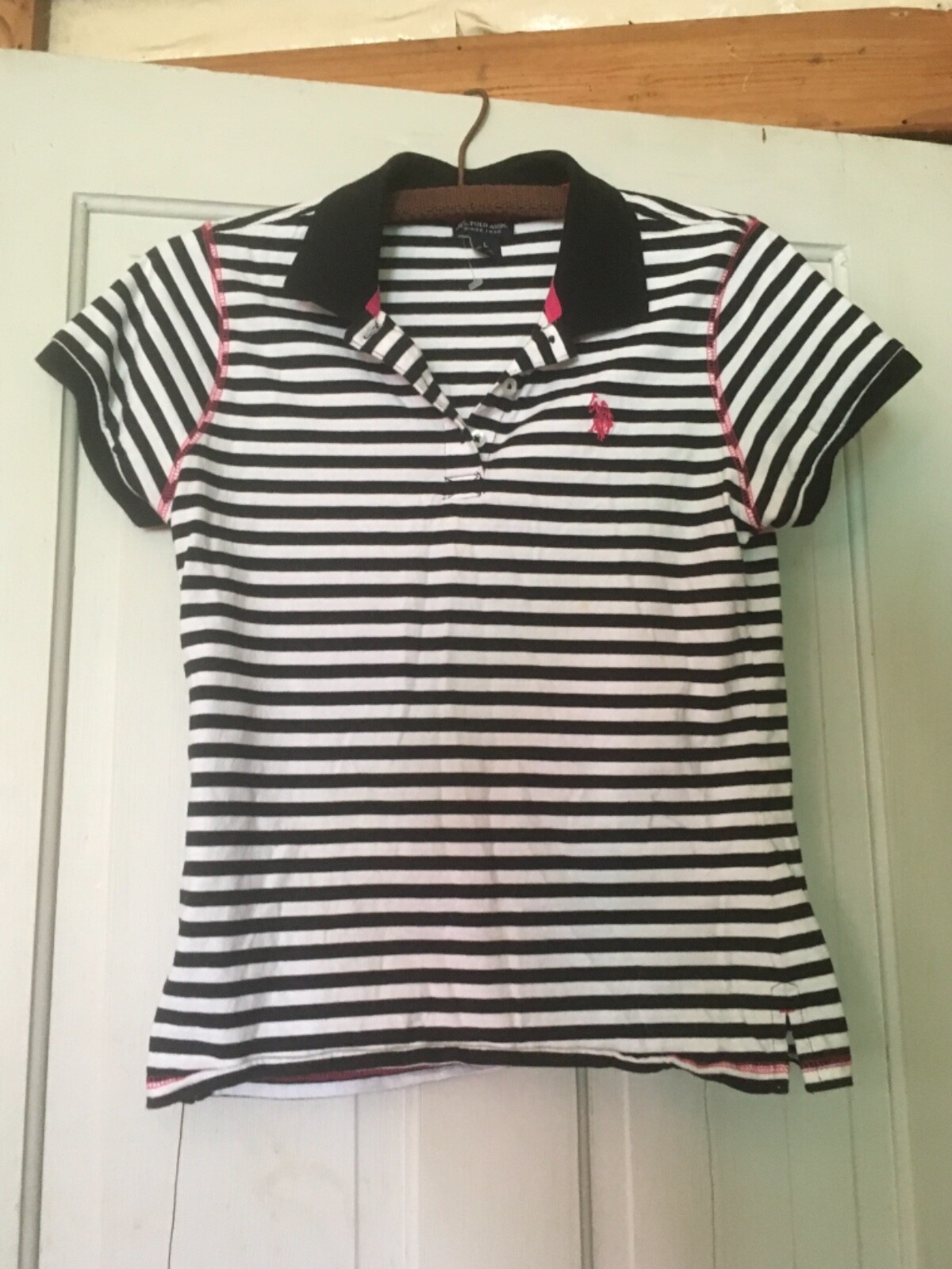 Polo Shirt Women's Jr's Teens B & W Stripes-image
