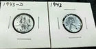 1943-D &  1943-P Steel Lincoln Pennies AU or Maybe UNC spots unkown