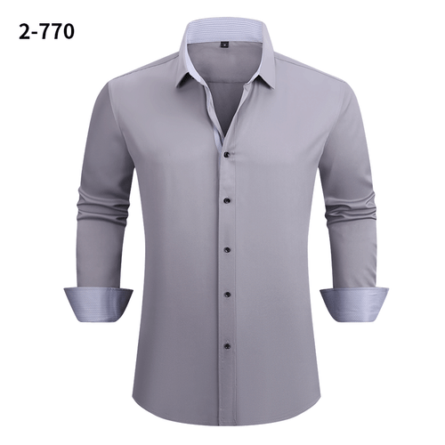 New Men's Elastic Dress Shirts Formal Business Long Sleeves Casual Shirts Tops - Picture 5 of 28