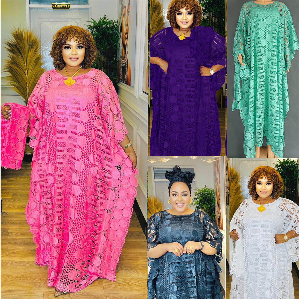 African Dashiki Abaya Maxi Dress w/ Scarf Women Loose Oversize