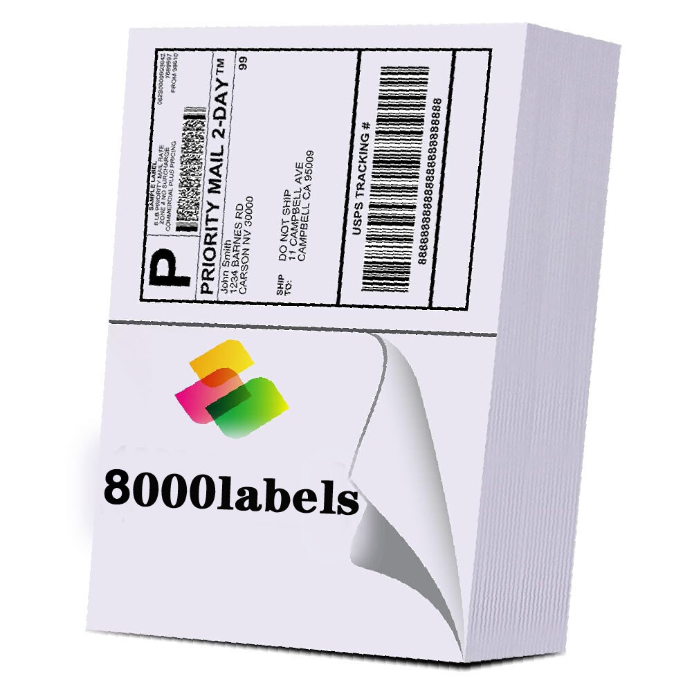 8000 Premium 8.5" X 5.5" Half Sheet Self Adhesive Shipping Labels 2 Per Sheet