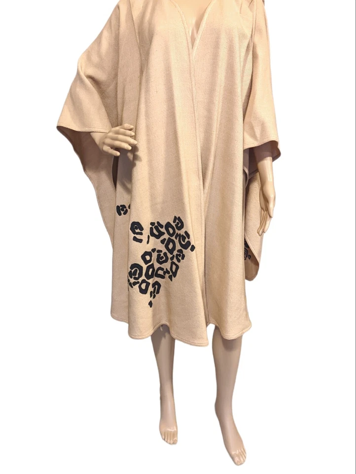 复古羊毛 Poncho Cape Cloak Poncho 肯尼亚编织鸟猎豹动物印花 — 第 3/4 张图片