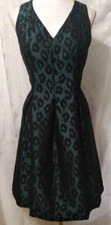 New LOFT Size 6 Fit & Flare Dress Jacquard Animal Print Sleeveless Jade/Black