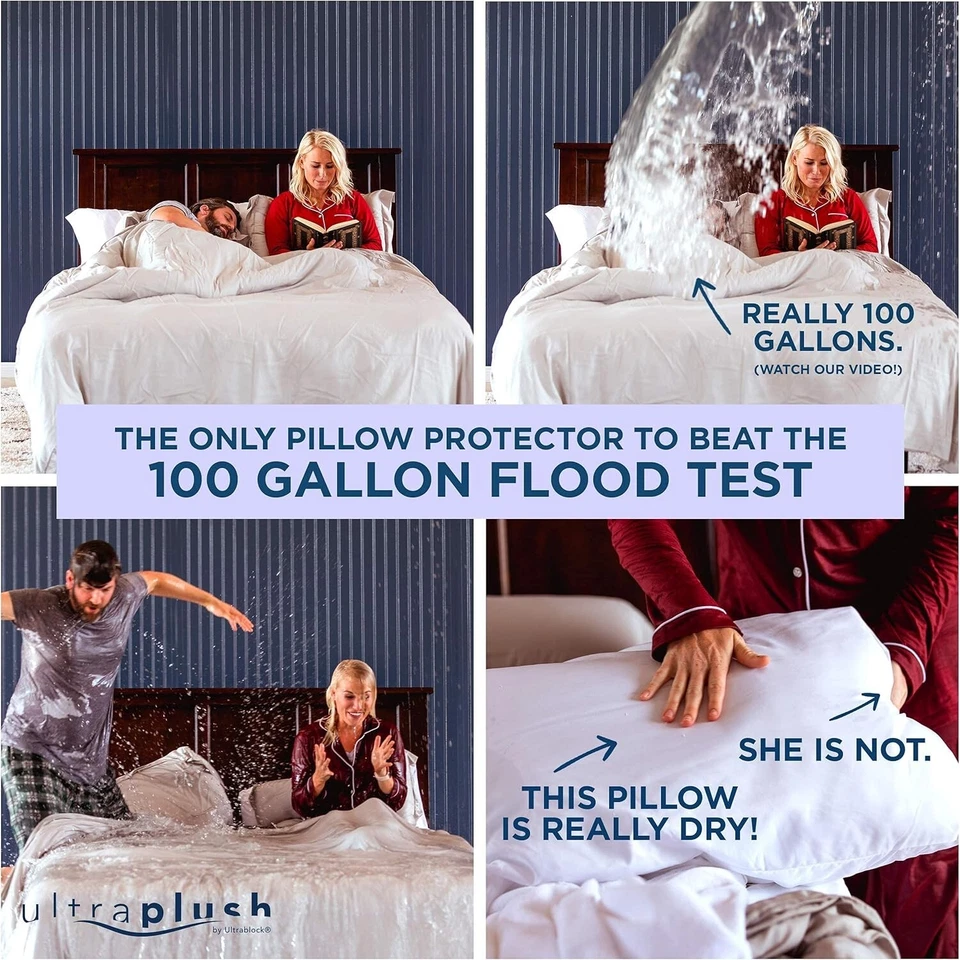UltraBlock Ultra Plush Protetor de Travesseiro Impermeável Conjunto de 2, Padrão 20" X 26" - Imagem 3 de 4
