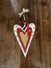 Wooden hearts wall hanging polka dots red,gold,white 20 inches tall