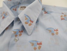 Vtg 70s 80s Montgomery Ward Disco Western Big Collar Mens Shirt Medium Camp Blue
