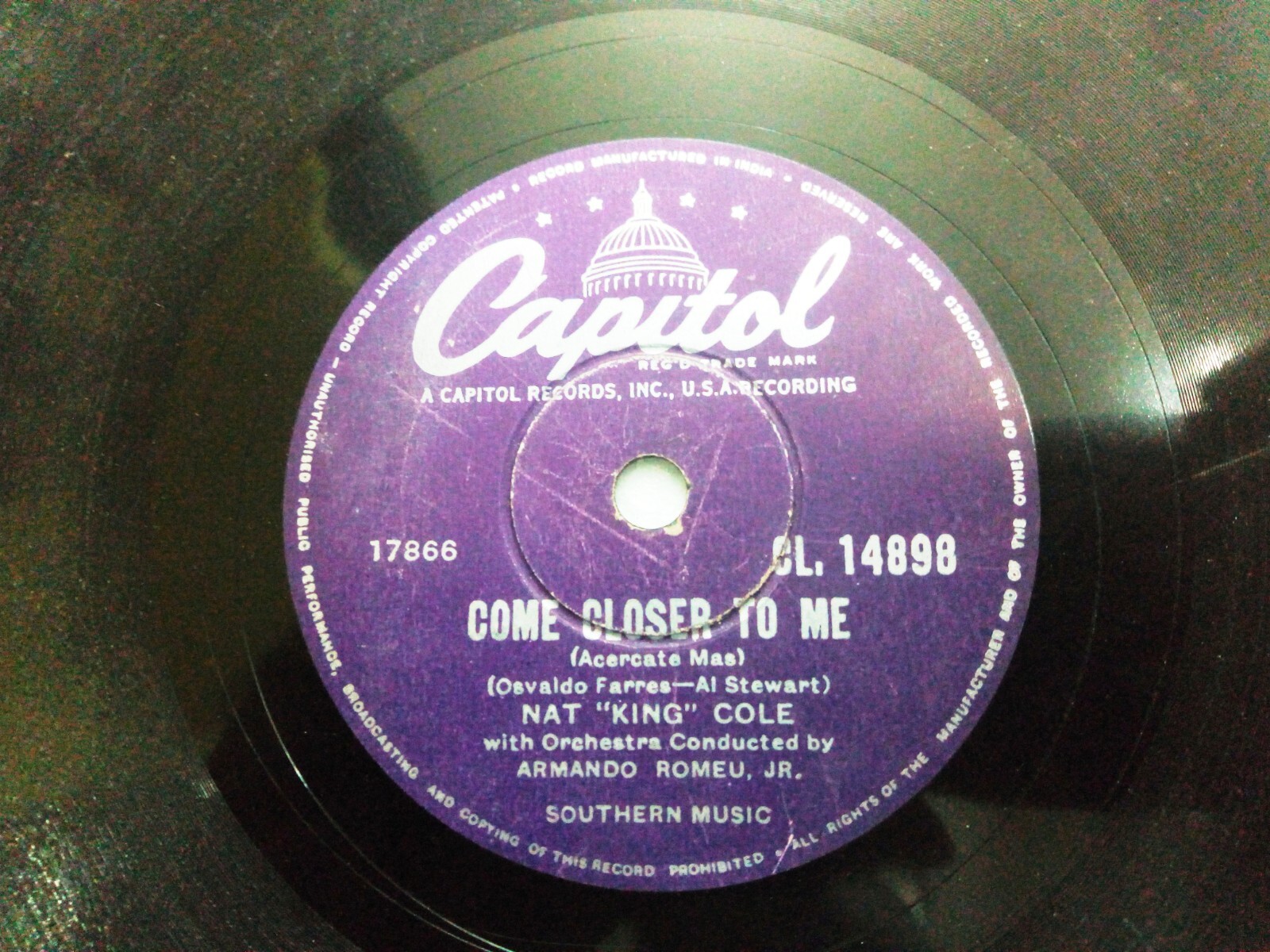 Nat King Cole Come Closer/Nothing In World Capitol Rare 78 Rpm Record India VG+