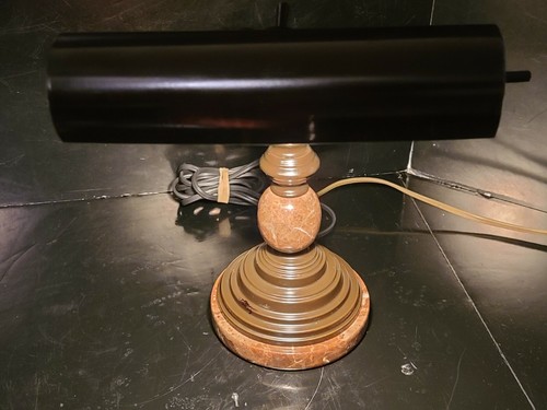 Vintage Adjustable Arm Piano Bankers Desk Lamp Light Marble W/ NEW & Spare Bulb - Picture 6 of 12