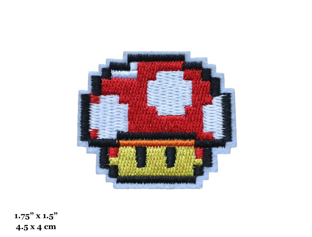 8 Bit Mario or Luigi Racoon Tail Shiny Metallic Embroidery Iron On patch.  Super Mario Bros. Pixelart.