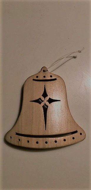 Hand made Hand Carved Natural Wood Curved Bell Christmas Ornament 2-2/3" NEW