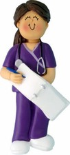 Nurse, Scrubs, Doctor, CNA, RN Ornament brunette female  PERSONALIZED FREE 