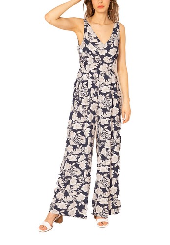 Tuta donna elegante fantasia fiori annodata sulla schiena pantalone largo |  eBay