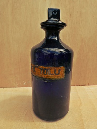 ANTIKE GROSSE BLAUE APOTHEKER / APOTHEKER / APOTHEKE FLASCHE - SYR. TOLU.