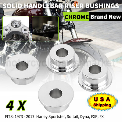 4X Chrome CNC Solid Billet Handlebar Riser Bushings For Harley Dyna Sportster