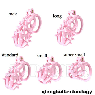 NEW Male Chastity Cage Device Pink Silicone Nails Men Resin Lock Belt 4 Rings