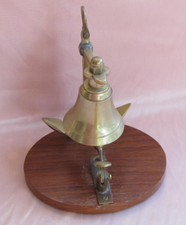 Gold Brass Table Bell Wooden Stand 20th Century