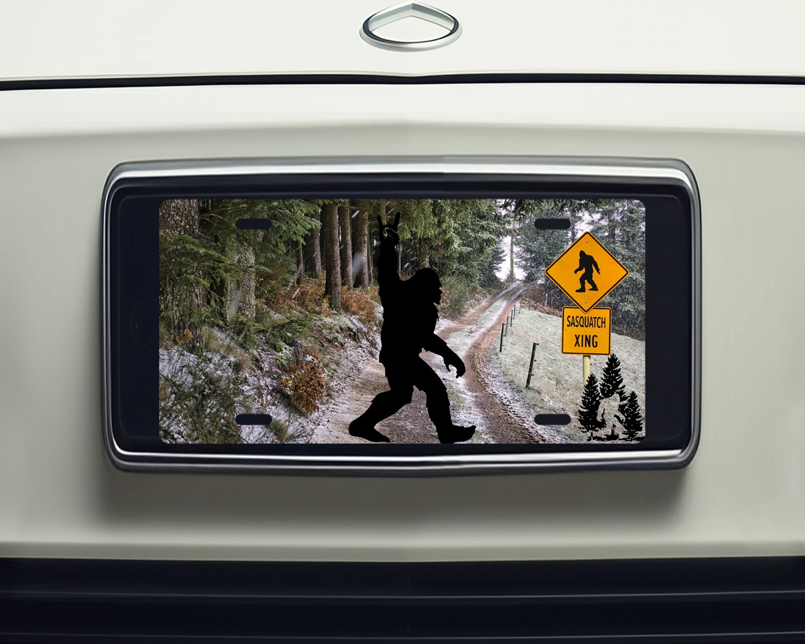 Sasquatch Crossing Aluminum Front License Plate Car Accessory Vanity Plate