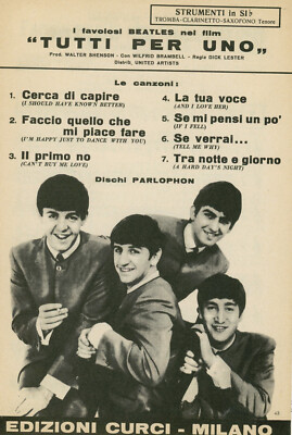 The BEATLES :  original  ITALY Sheet Music 1964 : A Hard Day's Night