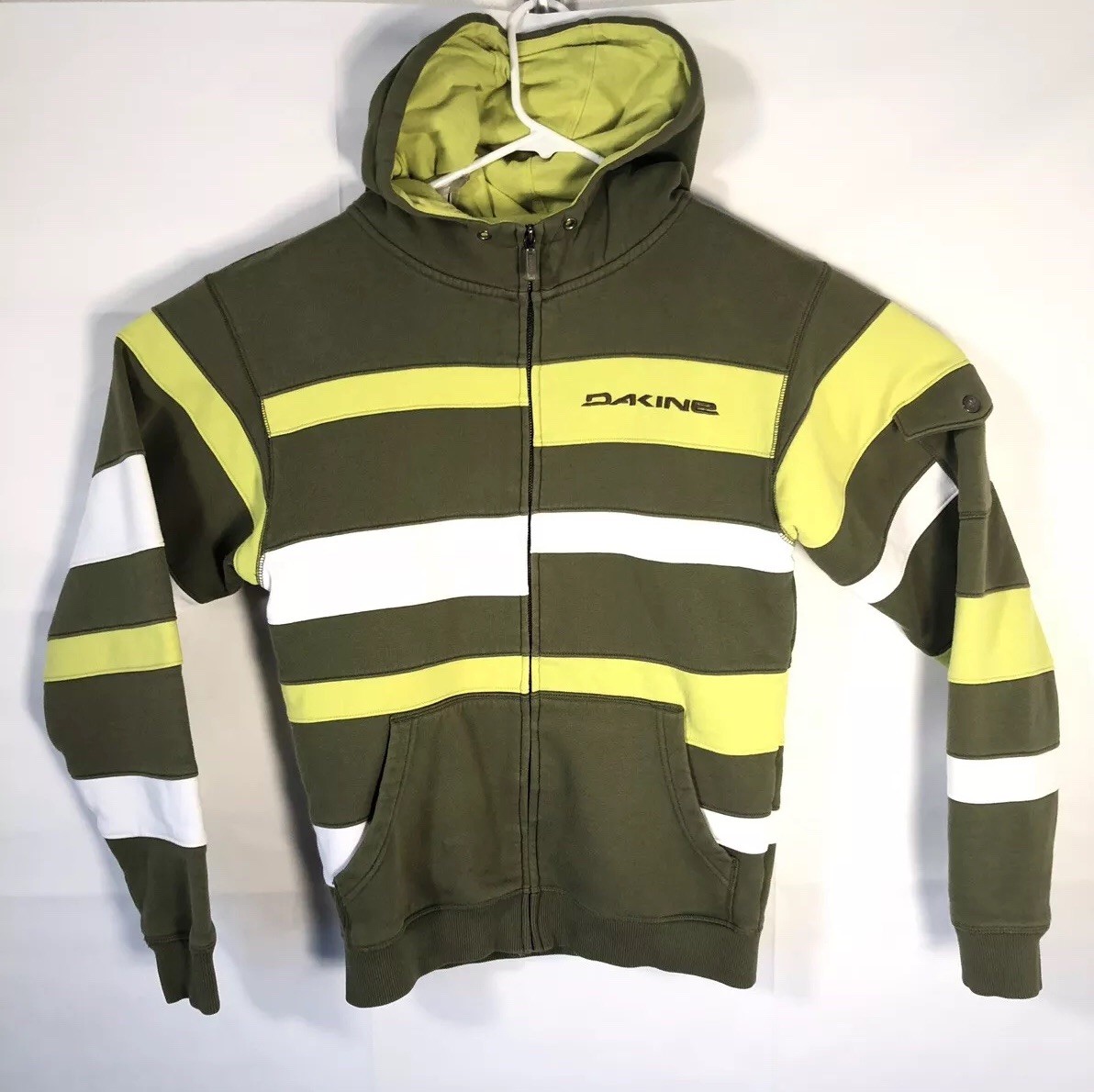 Dakine Mens SZ Small Green White Striped Full Zip Hooded Sweater