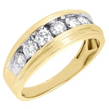 10K Mens Yellow Gold 7 Stone Diamond Engagement Ring Wedding Band 1 ctw. 8.5mm