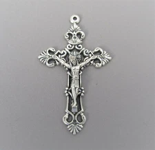 FILIGREE Large Crucifix Cross Rosary ITALY Rosaries Parts C106 finish Silver