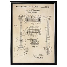 Patent Print - Gibson / Les Paul / Guitar - Poster Wall Art - A4 Framed