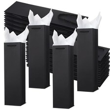 50 Pack Wine Gift Bag with Handles and Tissue Paper Black Wine Bottle Gift Ba...
